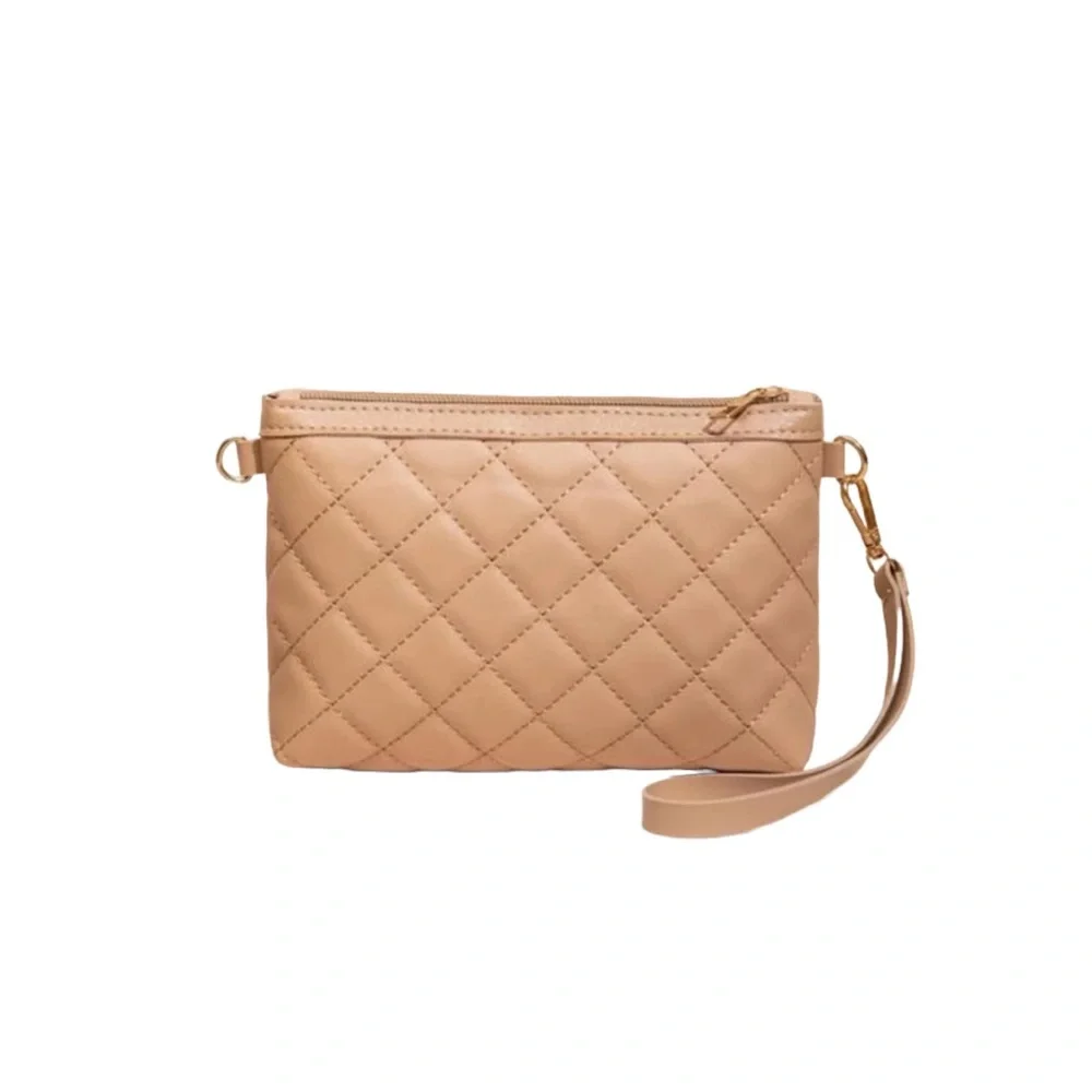 Khaki Quilted Crossbody Purse with Removable Gold Chain